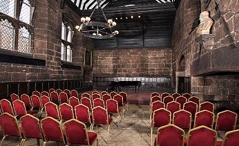 Medieval hall at Chetham's with seating for a concert