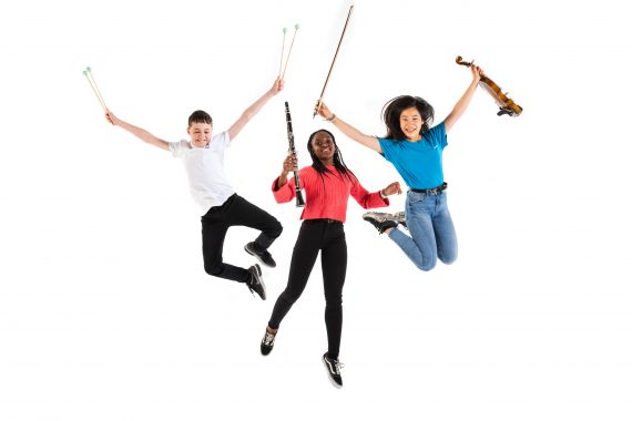 3 students - percussion, woodwind, string
