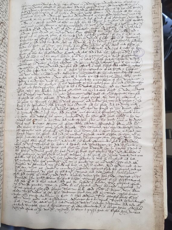 Photograph of a a page of manuscript added to the Library's copy of the Nuremberg Chronicle by its owner, Thomas Gudlawe.
