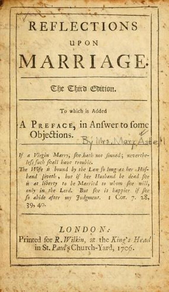 Title page of Reflections upon Marriage by Mary Astell.