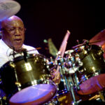 Jazz artist Billy Cobham playing the drums