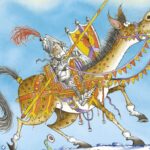 Sir Scallyway and the golden underpants - illustration of a cartoon knight and horse