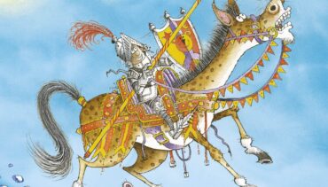 Sir Scallyway and the golden underpants - illustration of a cartoon knight and horse