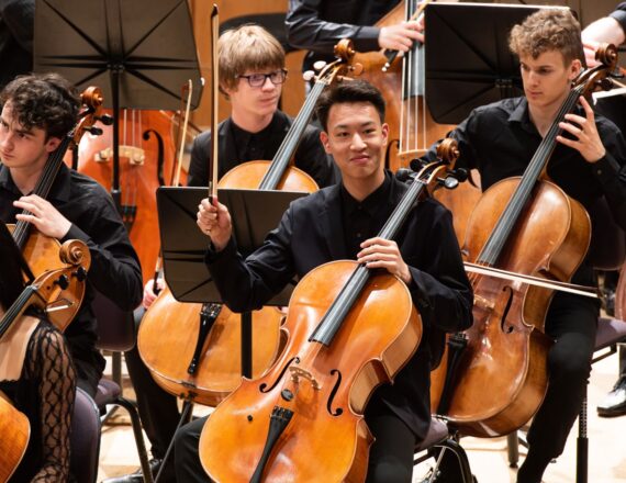 A group of cellists.