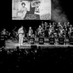 Black and white image of swing band performing