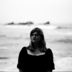Artist mary Lattimore against black an white Background