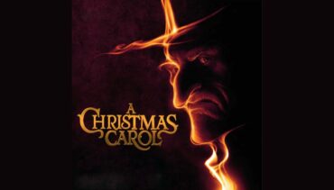 Text reads A Christmas Carol with a figure silhouetted in orange