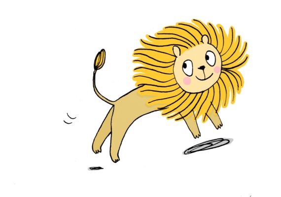 Illustration of a jumping cartoon lion