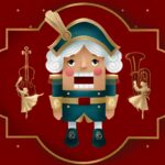 An illustration of a nutcracker on a red background