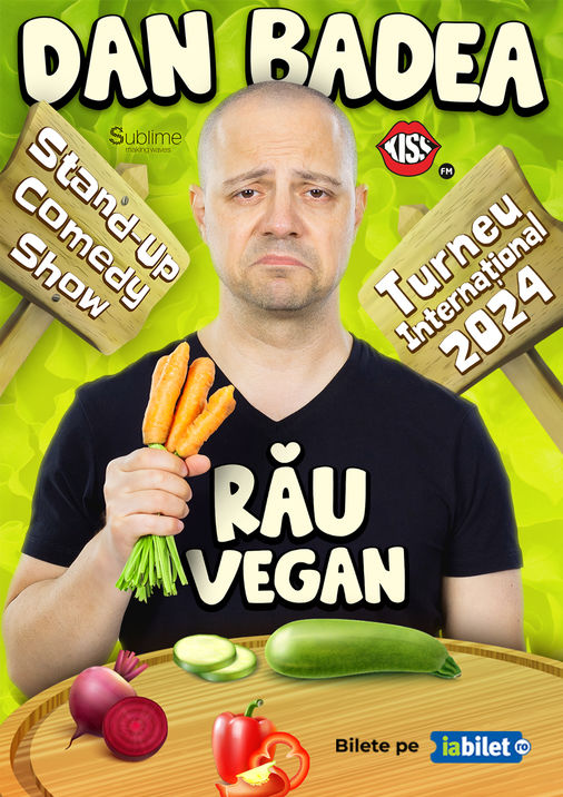 Image of comedian Dan Badea with vegetables. 