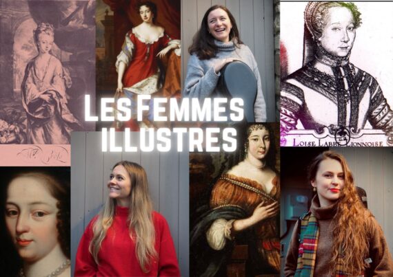 text reads Les Femmes Illustres with a montage of images of historic woman composers and the members of the Portrait Players