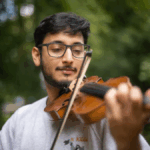 Musician Sagnick Mukherjee with string instrument