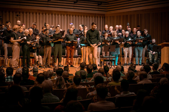 The choir The Sunday Boys performing on stage at the Stoller Hall