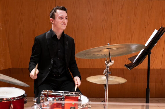 A Chetham's student playing the drums
