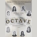 Poster for Arden School of Theatre Show Octave, with faces of the performers on a grey background