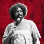 comedian Ravi Gupta on red background